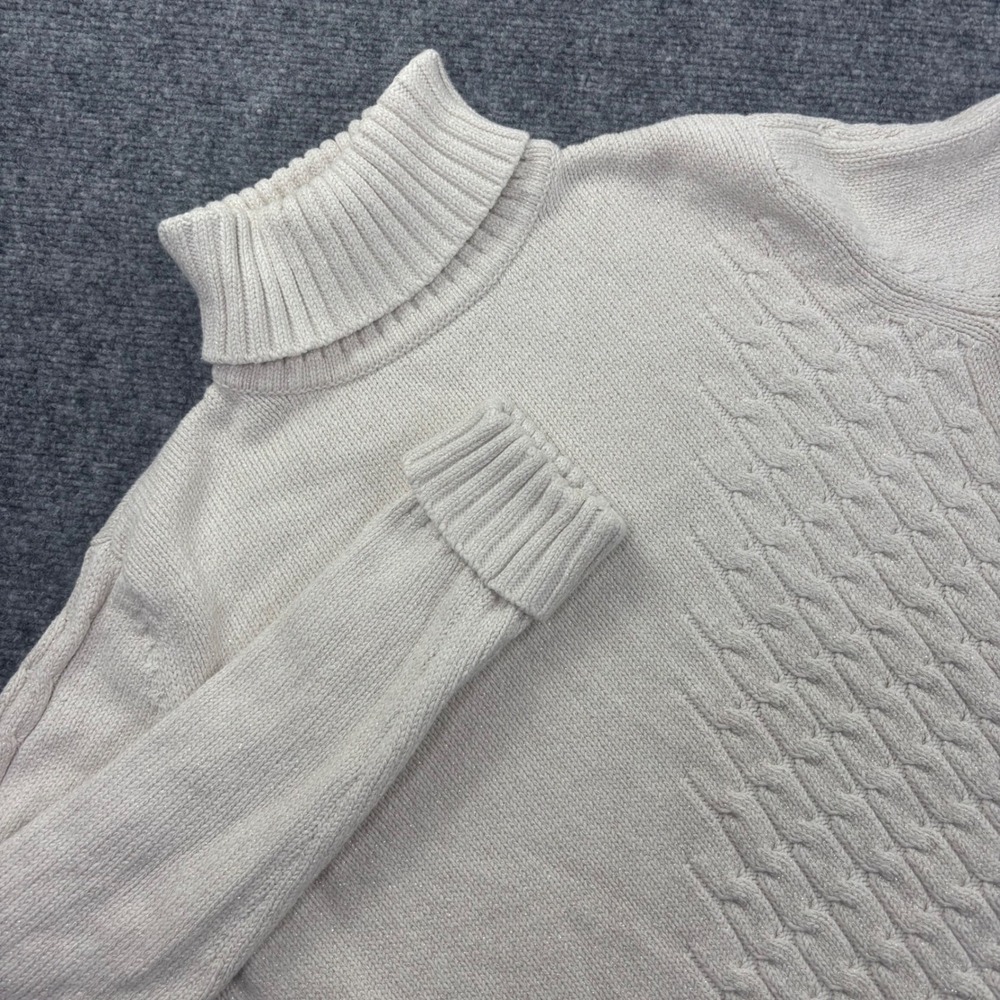 Liz Claiborne Lizsport Sweater Medium Cream Metallic Cable Knit LSMU4849 Women's